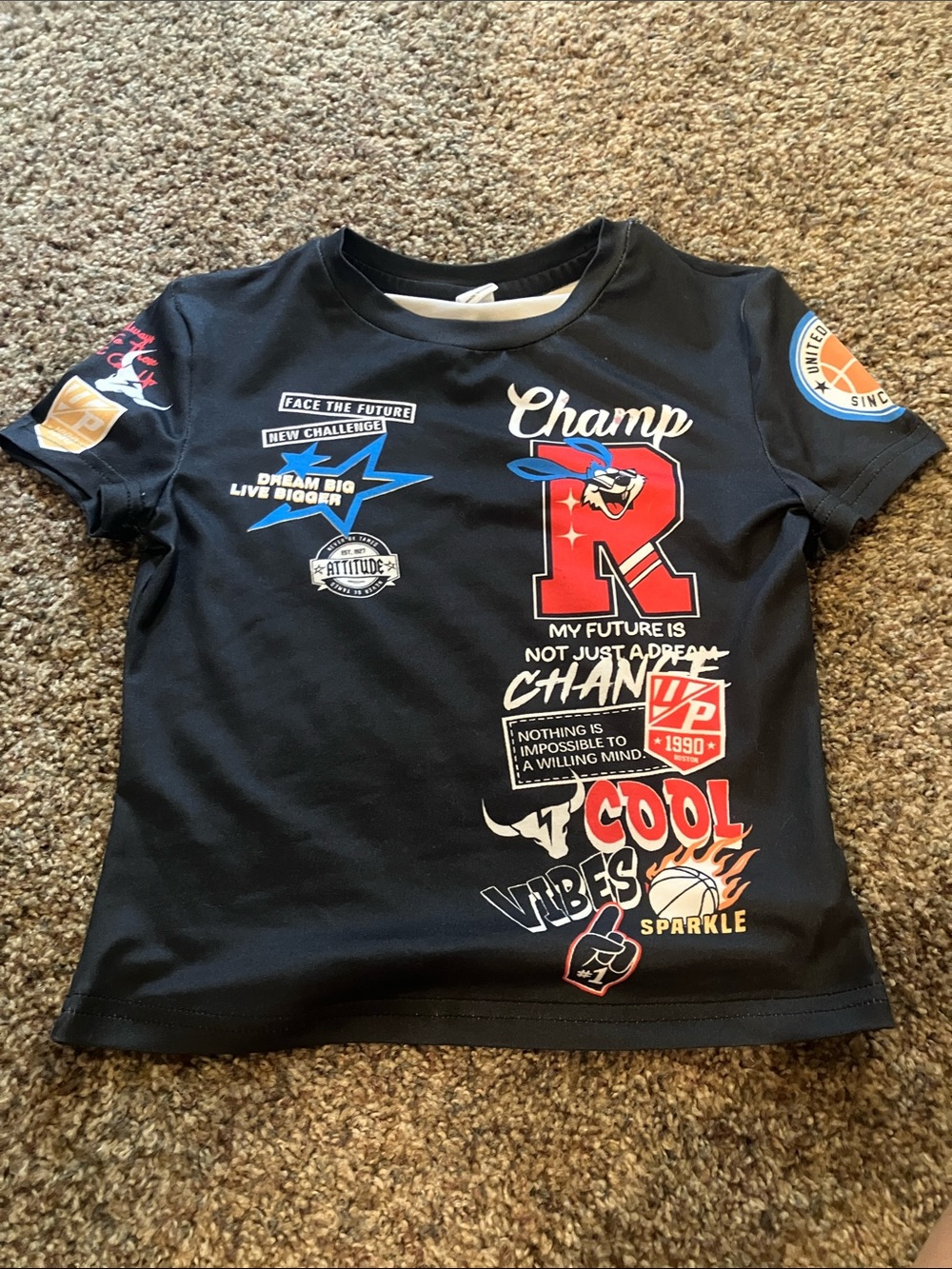 SHEIN Black Kids Graphic Tee with Red & Blue Accents